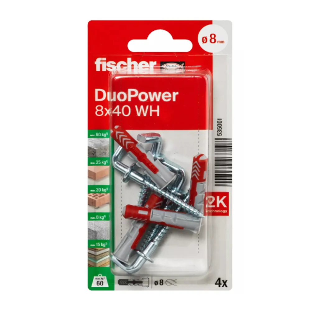 Fischer Duopower 8x40 plug met schroefduim verzinkt 5,5x50 4 st/bs