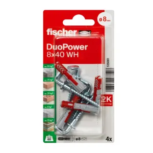 Fischer Duopower 8x40 plug met schroefduim verzinkt 5,5x50 4 st/bs