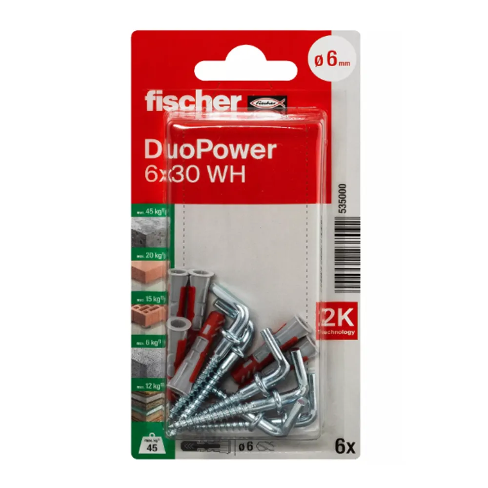 Fischer Duopower 6x30 plug met schroefduim verzinkt 4,5x47 6 st/bs