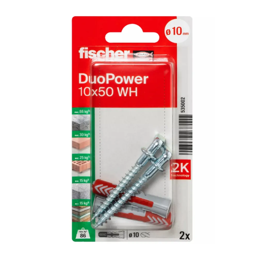 Fischer Duopower 10x50 plug met schroefduim verzinkt 7,0x77 2 st/bs