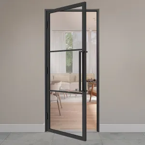 Stalen scharnierdeur 3-vlaks helder glas