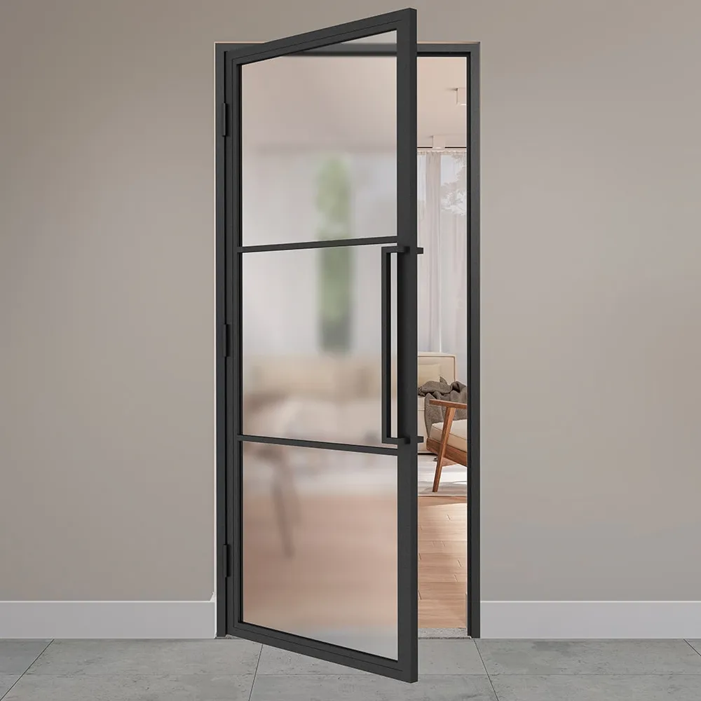 Stalen scharnierdeur 3-vlaks mat glas