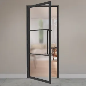 Stalen scharnierdeur 3-vlaks mat glas