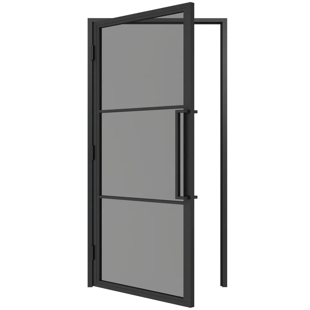 Stalen scharnierdeur 3-vlaks gerookt glas