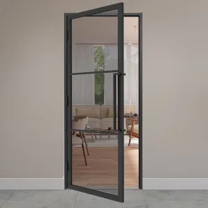 Stalen scharnierdeur 3-vlaks gerookt glas