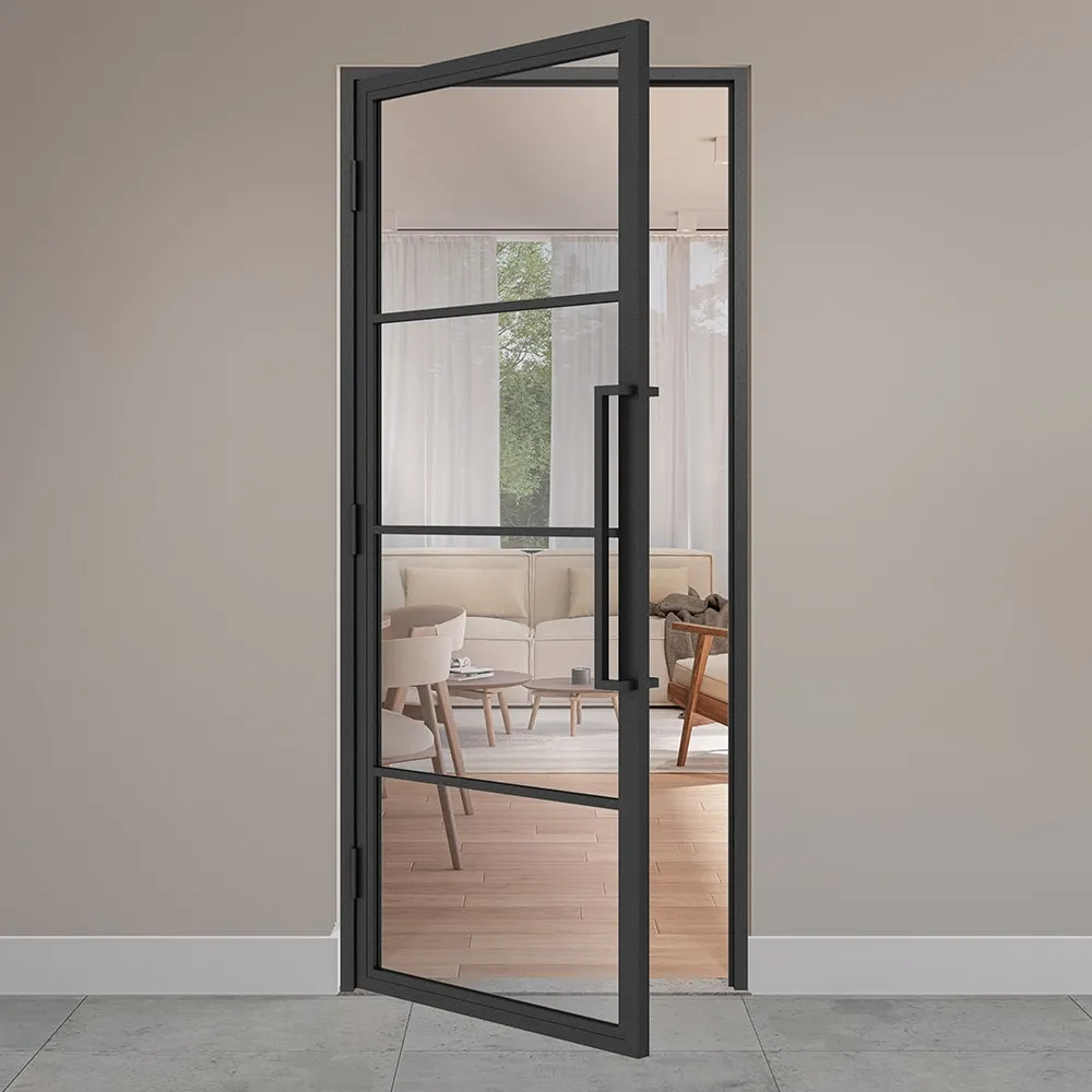 Stalen scharnierdeur 4-vlaks helder glas