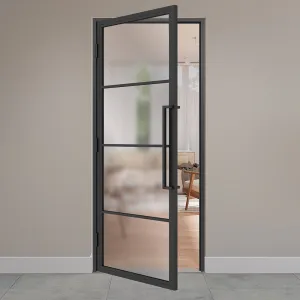 Stalen scharnierdeur 4-vlaks mat glas