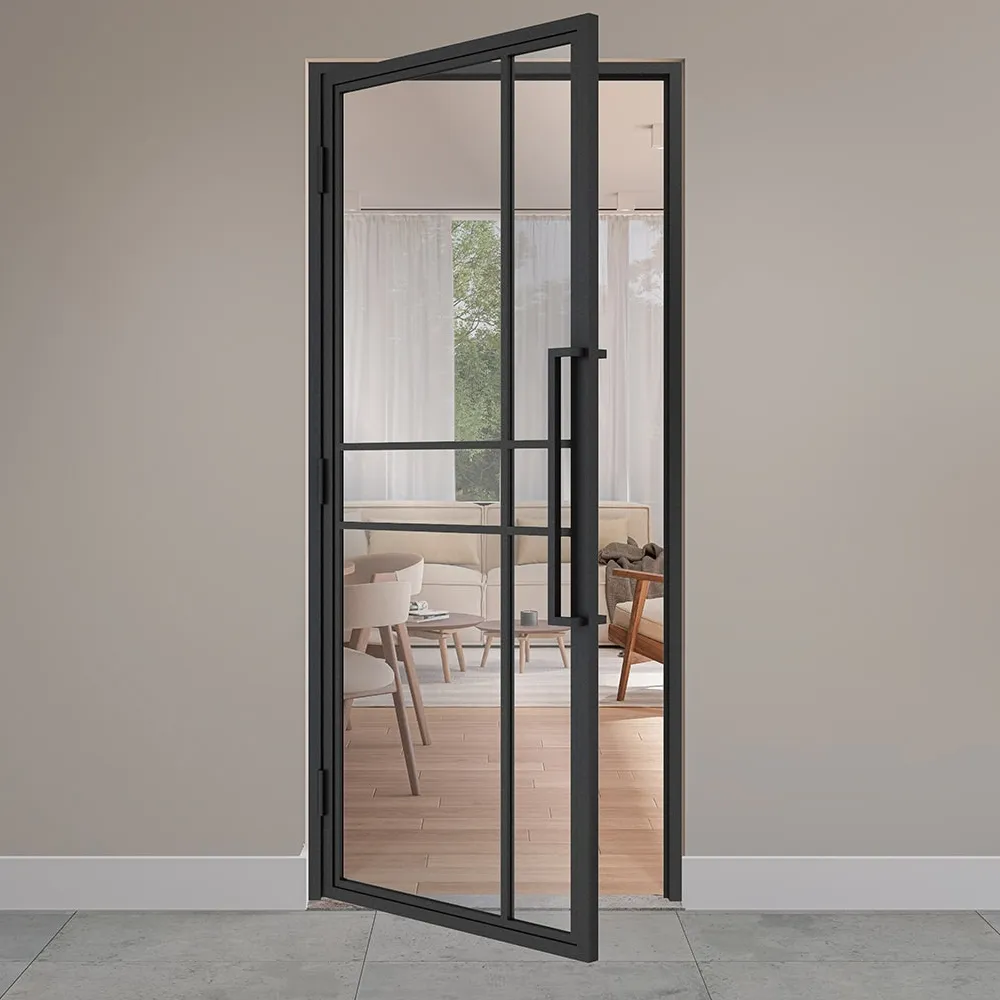 Stalen scharnierdeur 6-vlaks kruis helder glas