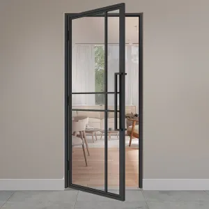 Stalen scharnierdeur 6-vlaks kruis helder glas