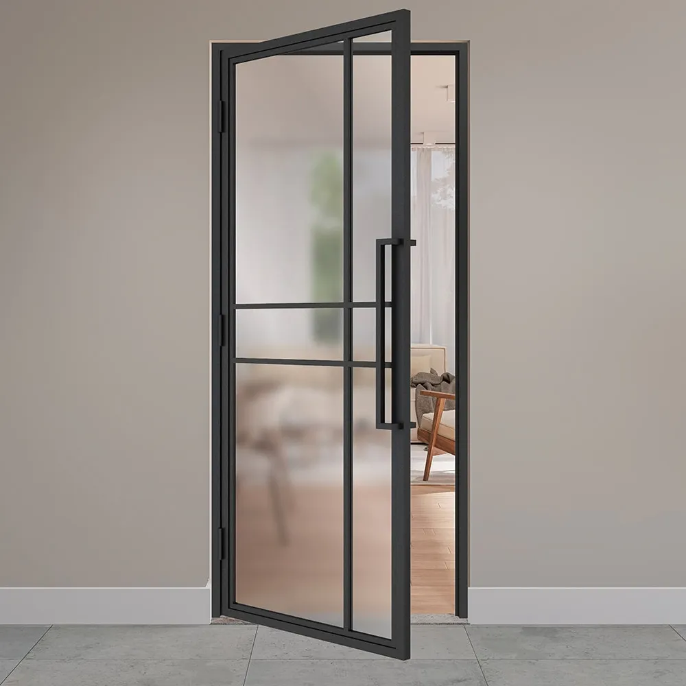 Stalen scharnierdeur 6-vlaks kruis mat glas