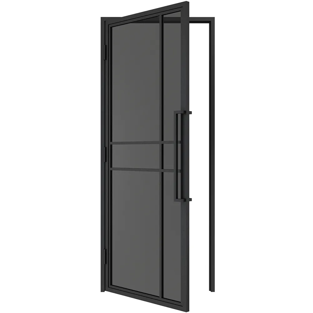 Stalen scharnierdeur 6-vlaks kruis gerookt glas