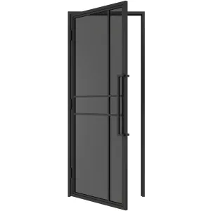 Stalen scharnierdeur 6-vlaks kruis gerookt glas