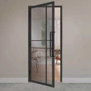 Stalen scharnierdeur 6-vlaks kruis gerookt glas