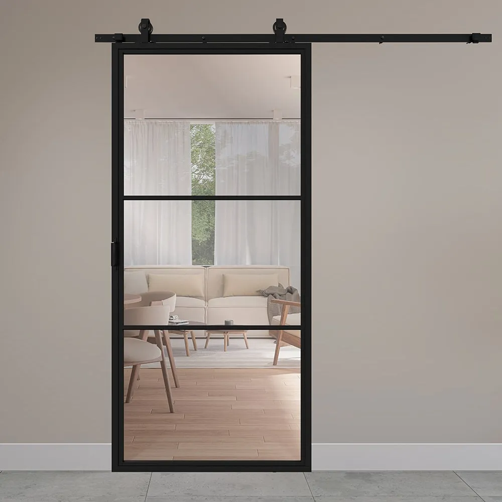 Stalen schuifdeur 3-vlaks gerookt glas 1000 mm