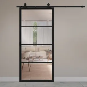 Stalen schuifdeur 4-vlaks gerookt glas 1000 mm