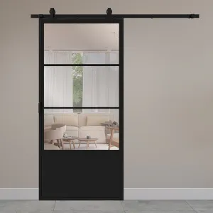 Stalen schuifdeur 3-vlaks KB helder glas 2150x1000 mm