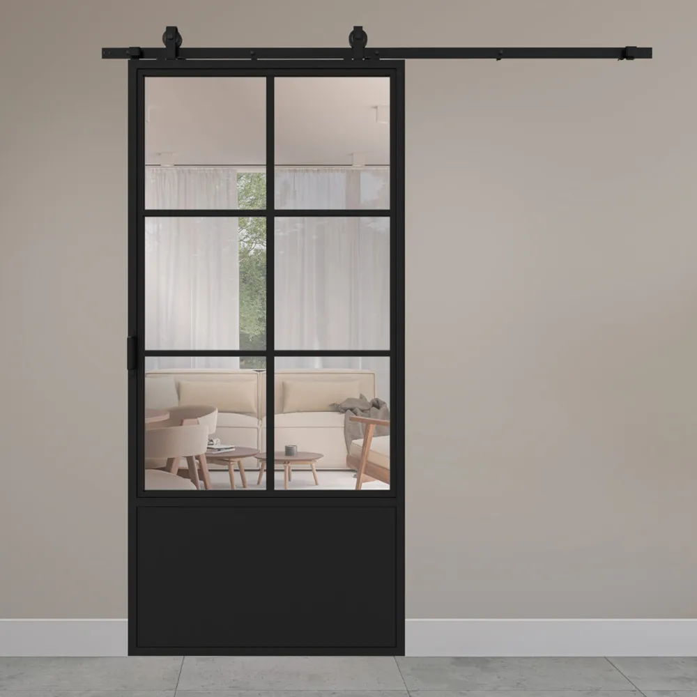 Stalen schuifdeur 6-vlaks KB helder glas 2150x1000 mm