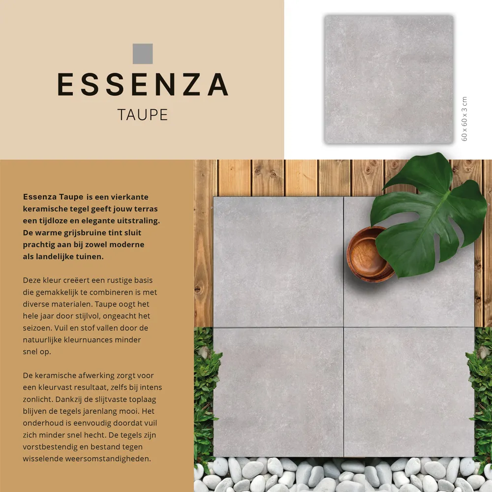 Essenza 60x60x3 cm Taupe 