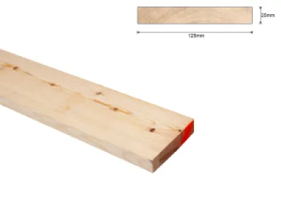 Grenen B 25x125 mm plank ruw
